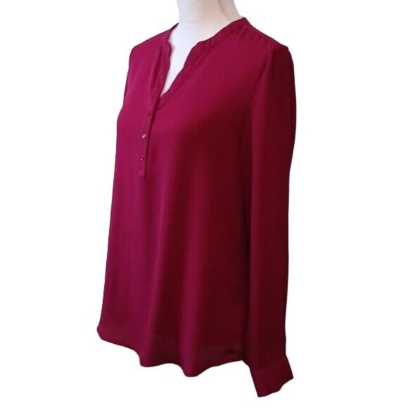 Violet & Claire, Size M, Wine Red V-neck Blouse with Button Detail, Longsleeve - Picture 3 of 9